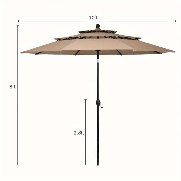 Deluxe Beige 10' x 8' 3-Tier Patio Market Umbrella with Dual Exhaust - Waterproof Aluminum and Polyester, Easy Crank Tilt Adjustment, Tool-Free Assembly - Perfect for Outdoor Dining and Poolside Relaxation, Umbrella Outdoor Patio - Image 3